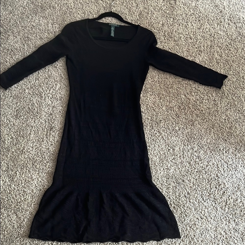 2/$30 Lauren Ralph Lauren Black Ruffled Long Sleeve Sheath Dress